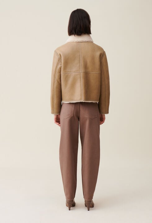 Veste peau lainée courte beige