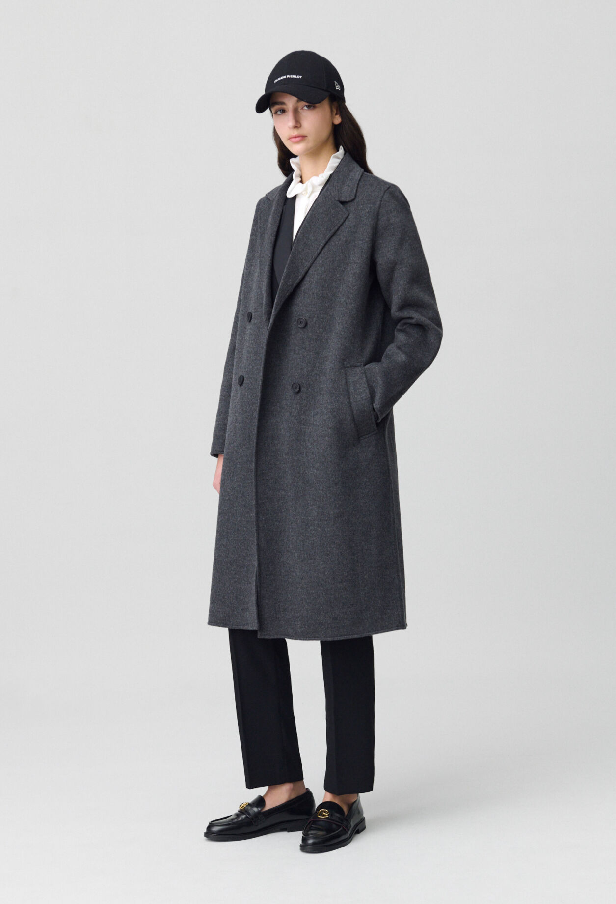 Manteau laine double face gris chiné