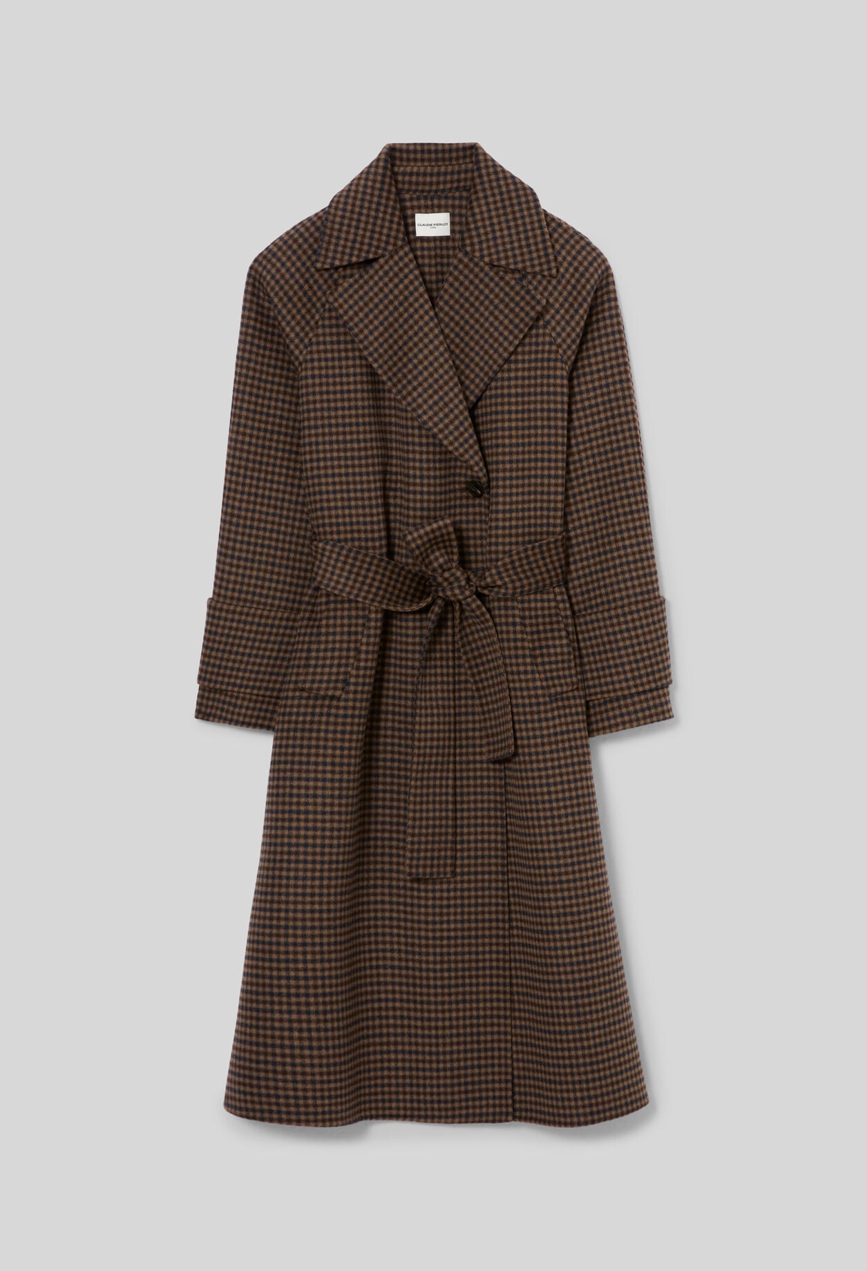 Manteau mi-long carreaux ceinture