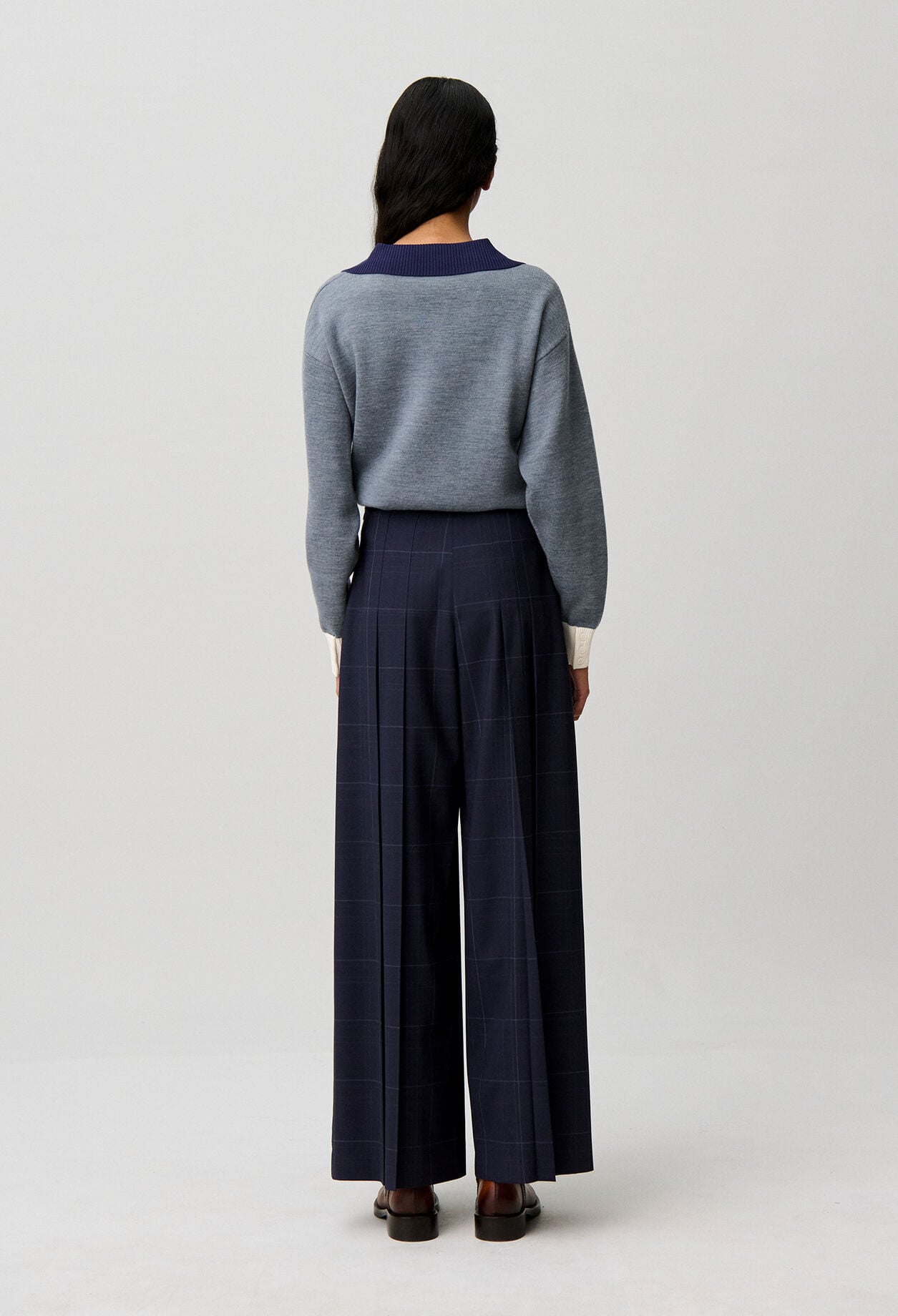 Pantalon jambes larges &agrave; carreaux