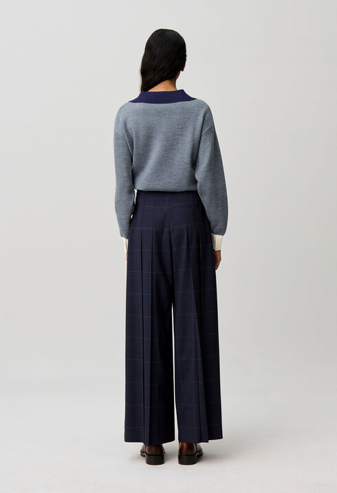 Pantalon jambes larges &agrave; carreaux
