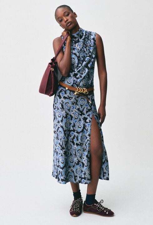 Robe fluide satin&eacute;e imprim&eacute;e 