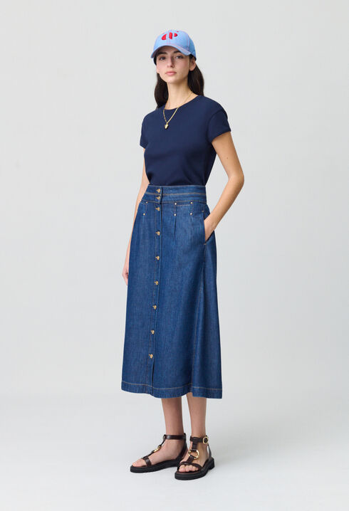 Jupe denim longue à boutons