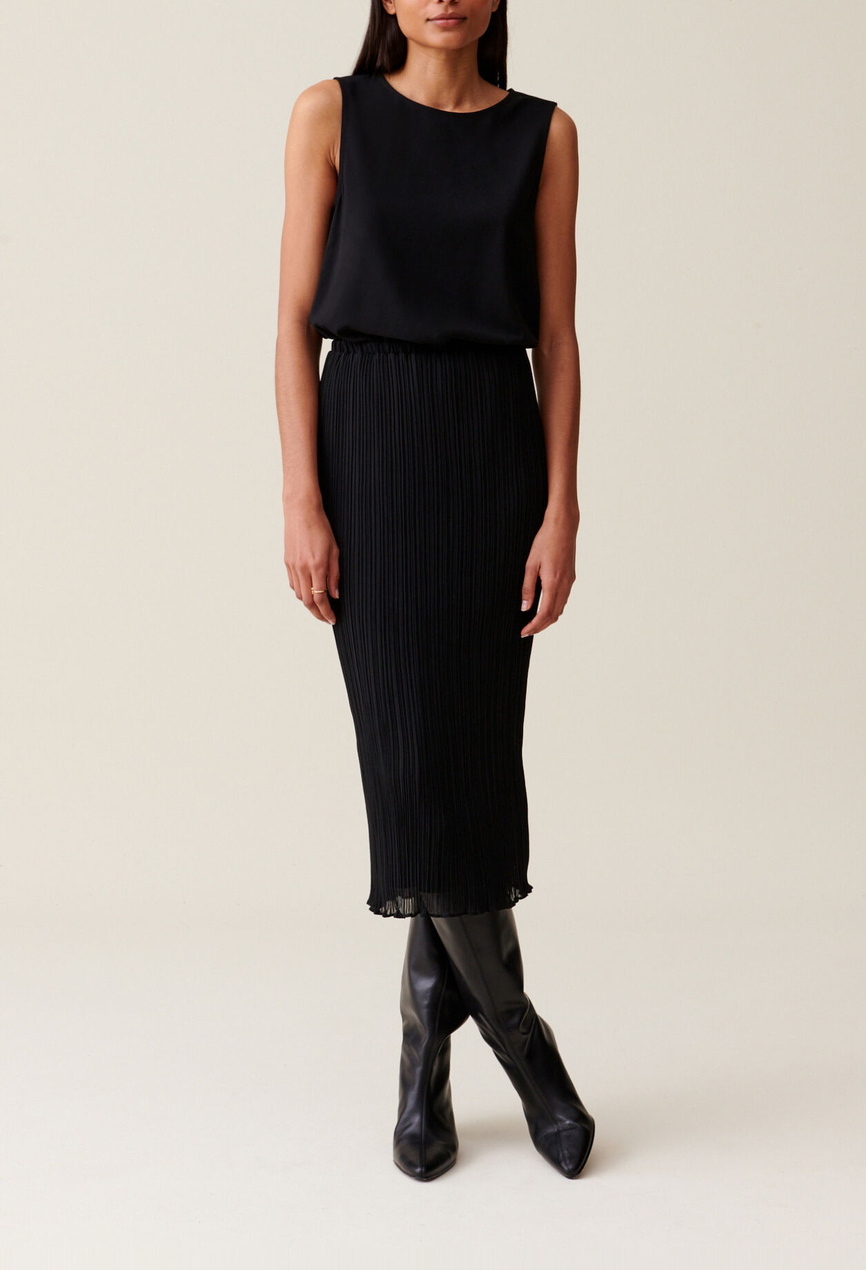 Robe 7/8&egrave;me col rond &eacute;lastiqu&eacute;e