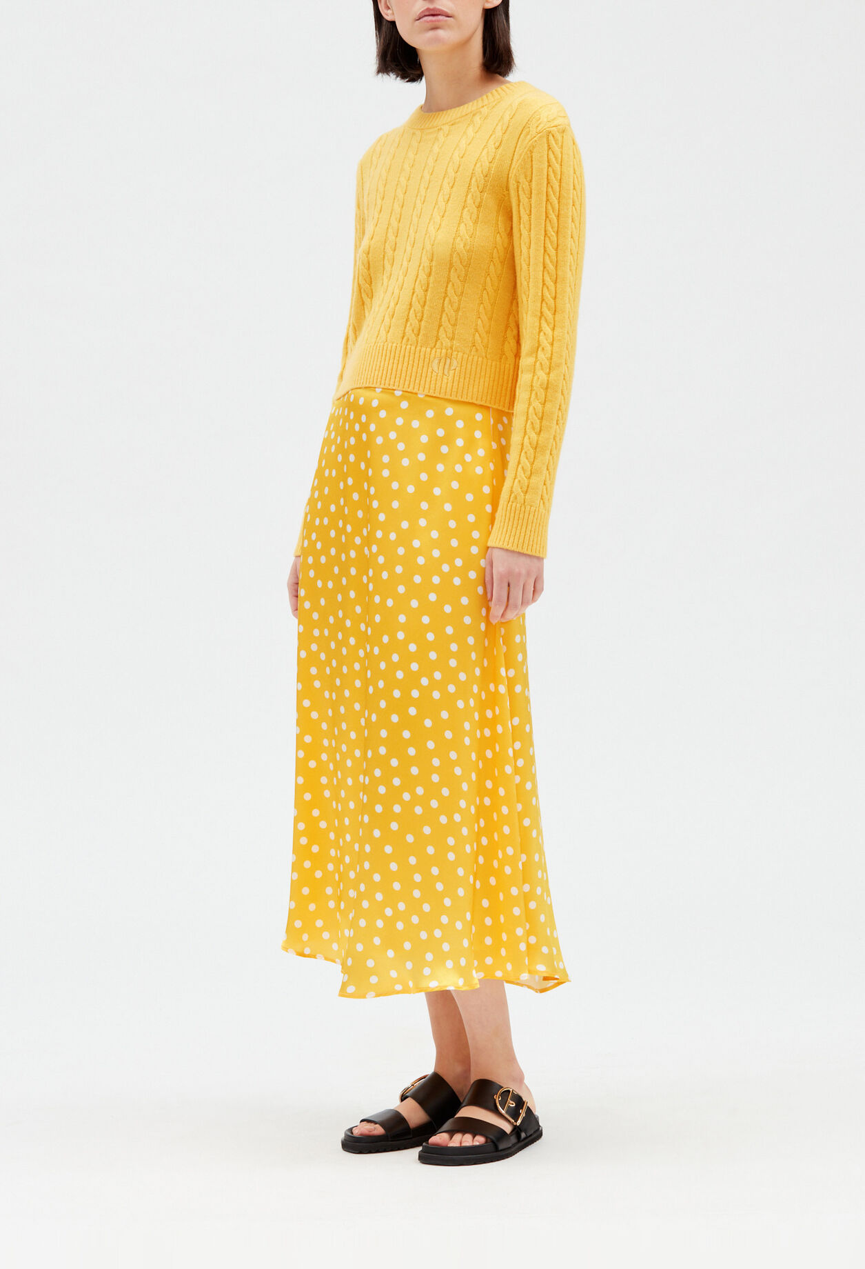 Jupe midi soie jaune