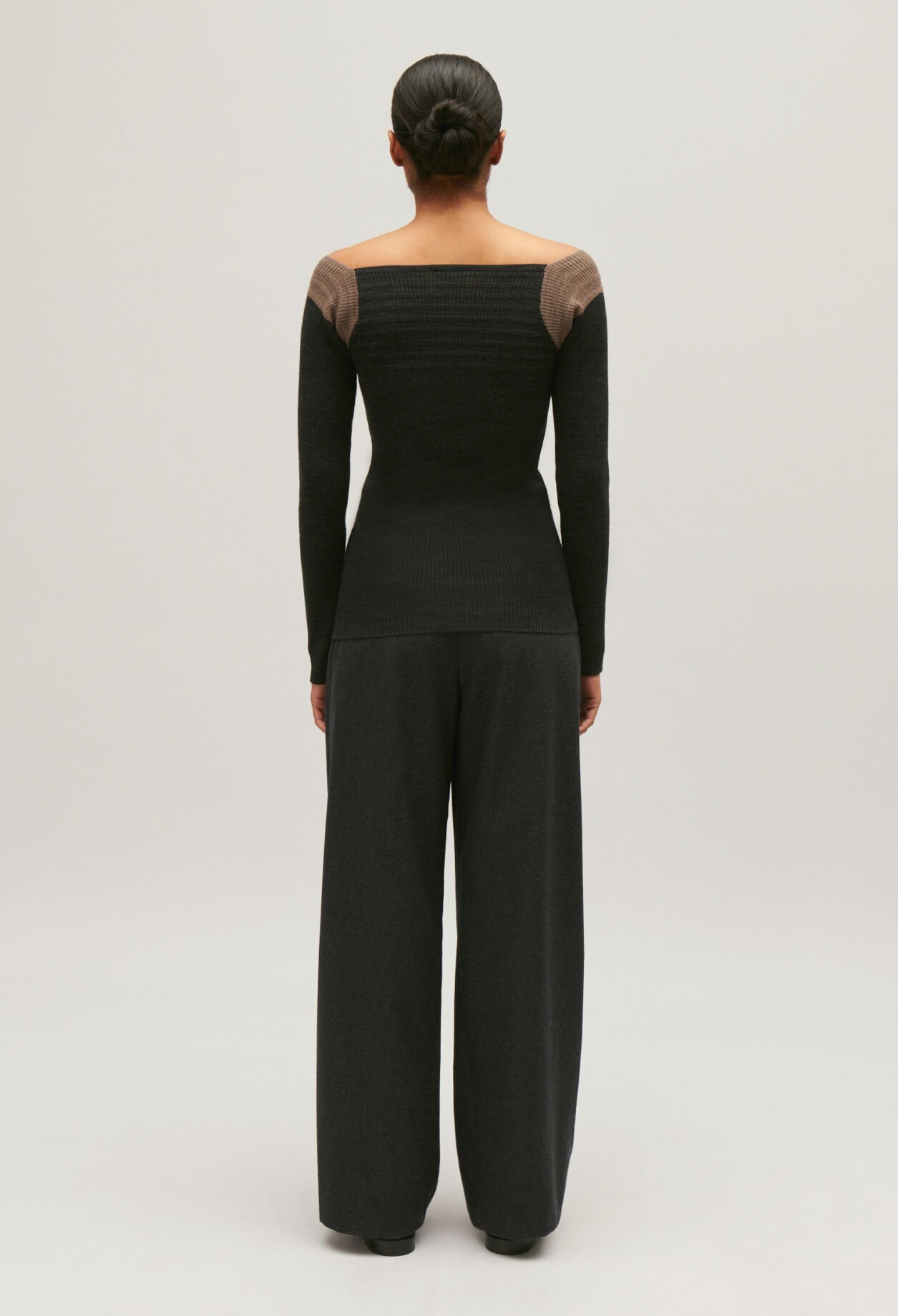 Pull côtelé gris chiné