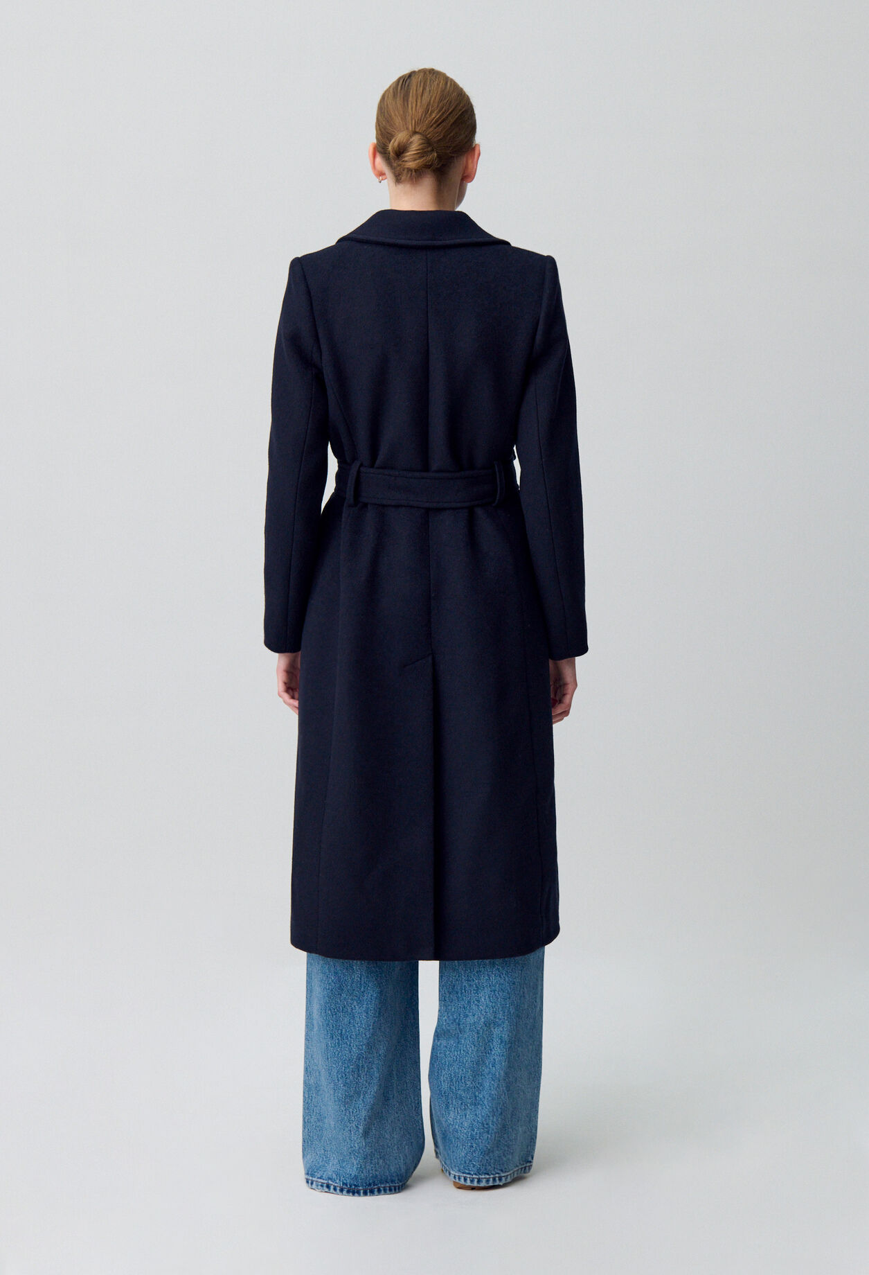 Manteau long croisé laine