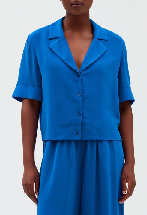 Chemise soie bleue