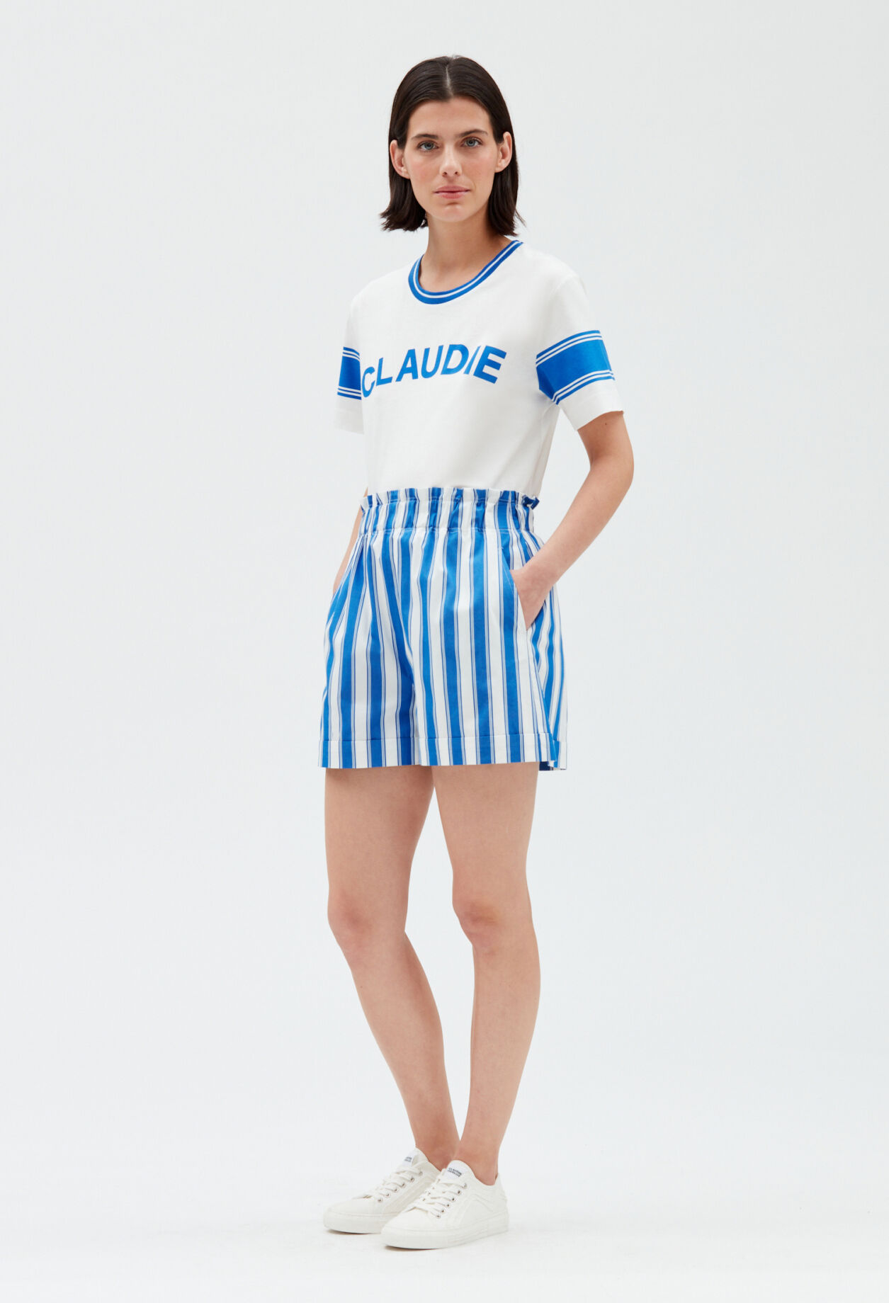Short coton rayures bleu