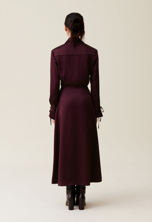 Robe longue fluide crois&eacute;e bordeaux