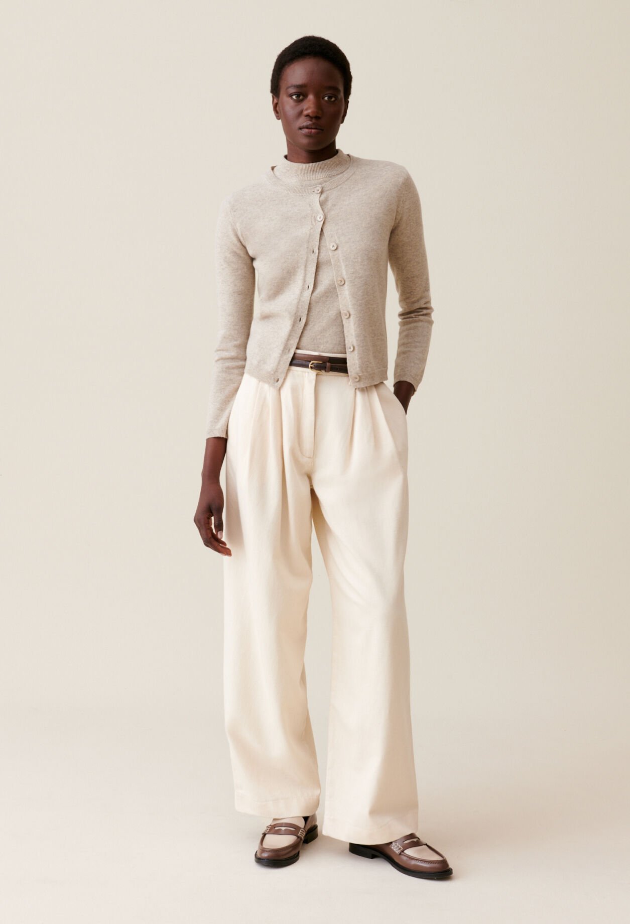 Pantalon denim large plissé