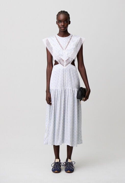 Robe longue satin&eacute;e dentelle