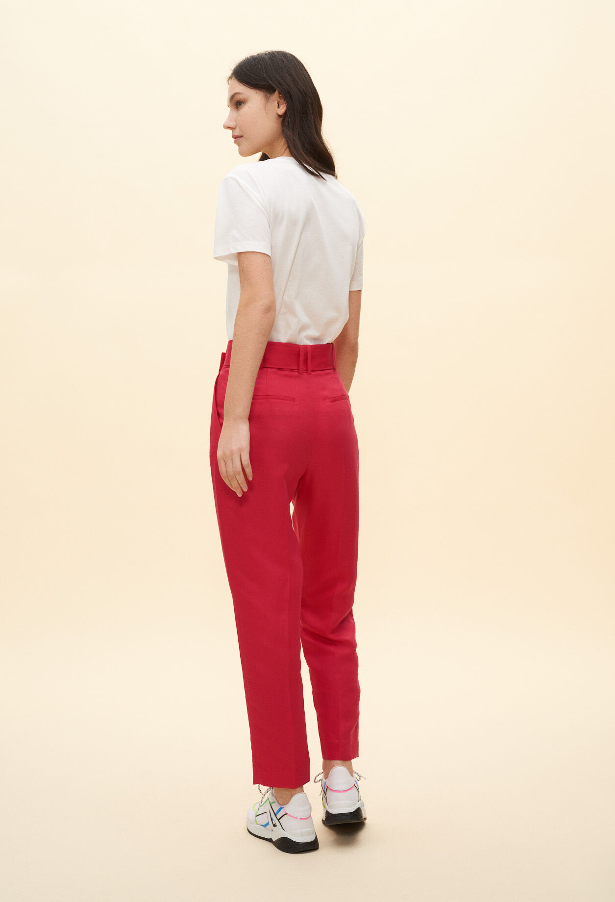 Pantalon de tailleur ceinturé fushia