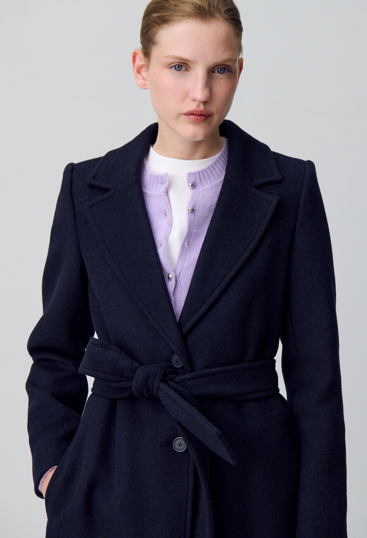 Manteau long croisé laine