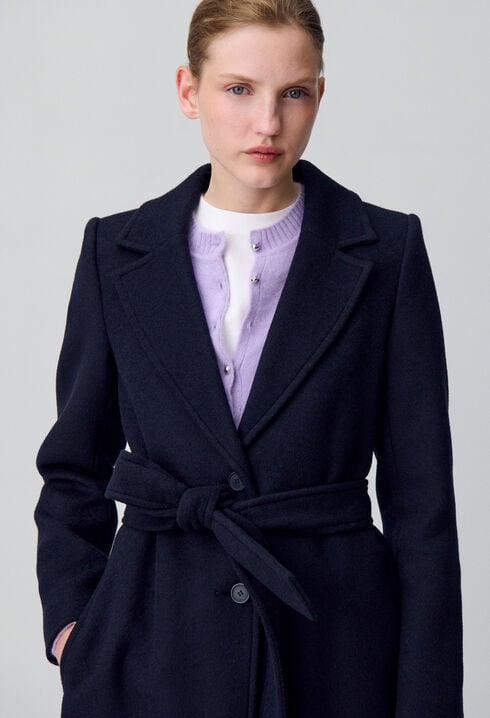 Manteau long croisé laine