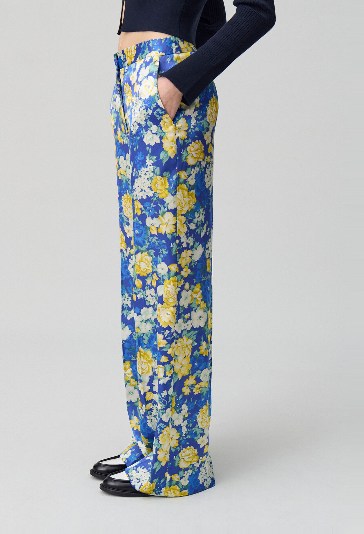 Pantalon droit large &agrave; fleurs
