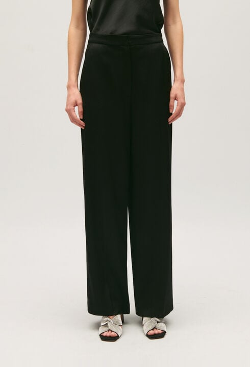 Pantalon tailleur satiné noir