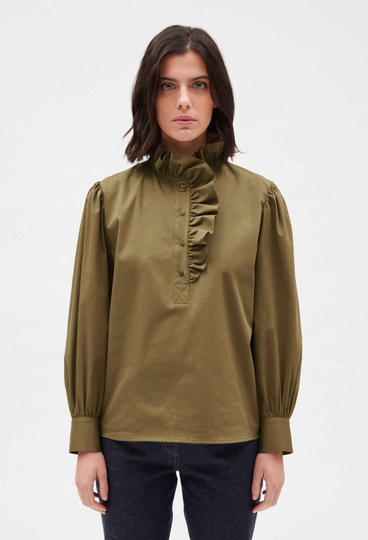 Blouse volants kaki
