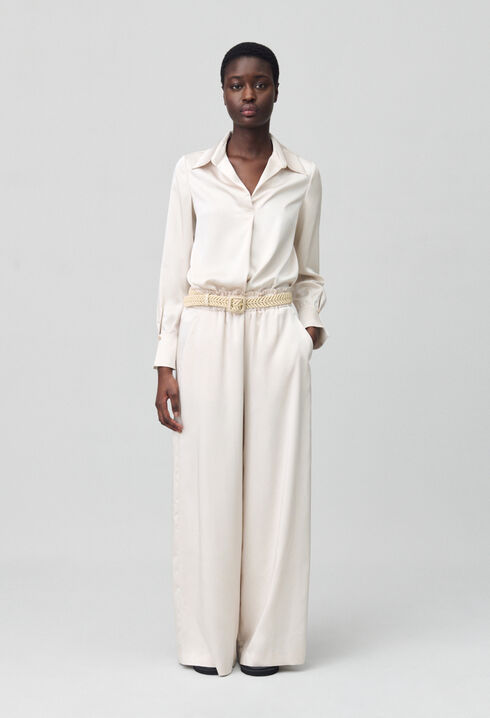 Pantalon large taille smockée