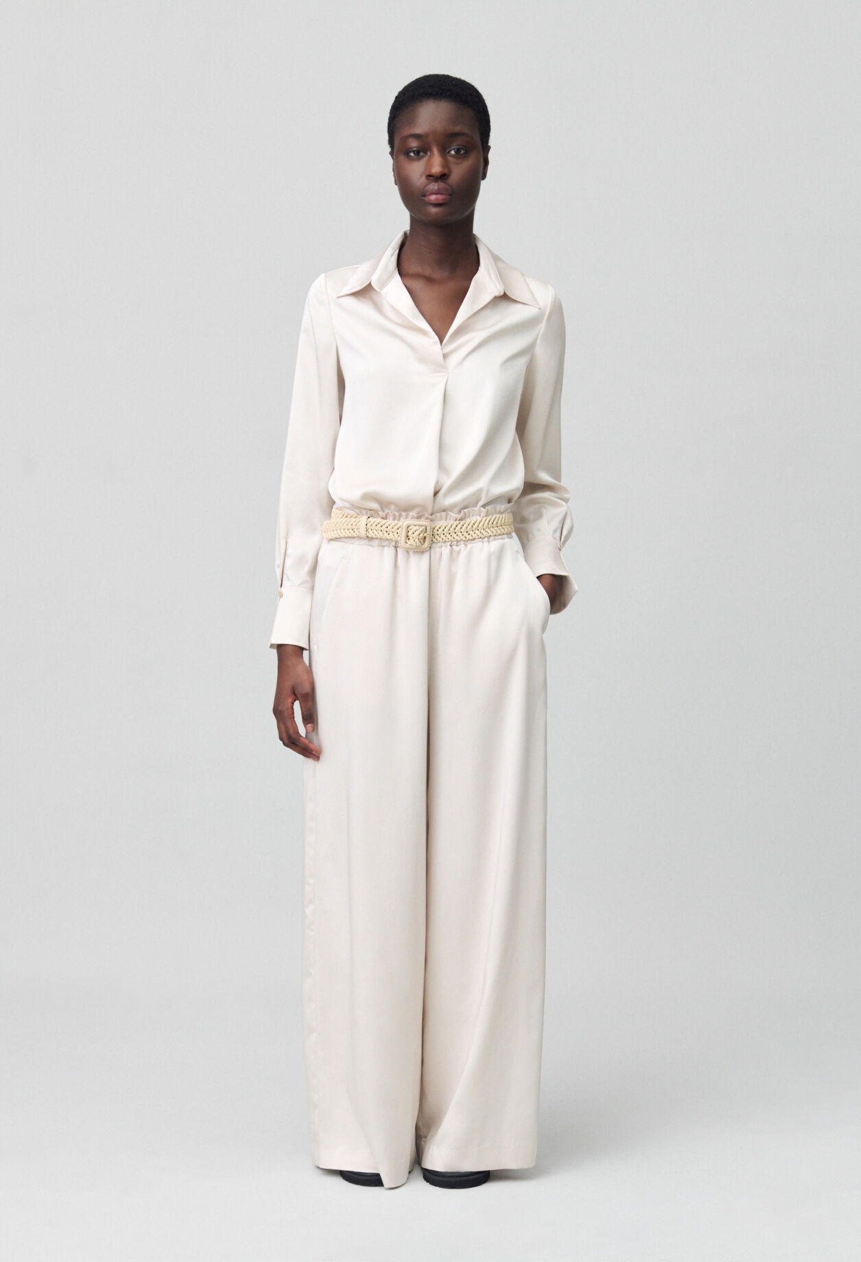 Pantalon large taille smockée