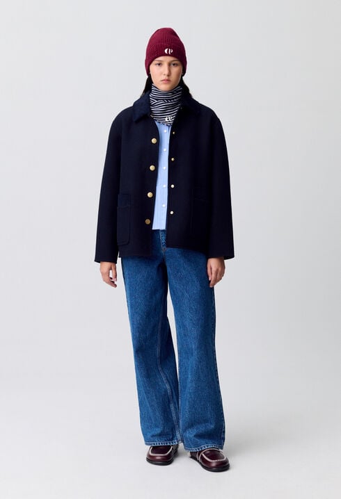 Manteau droit court laine