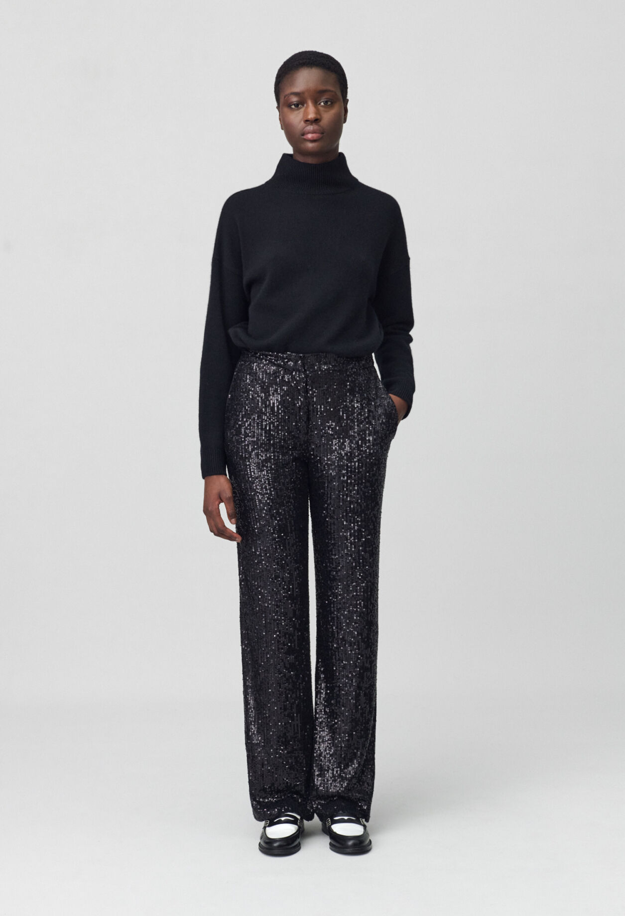 Pantalon droit à sequins noir