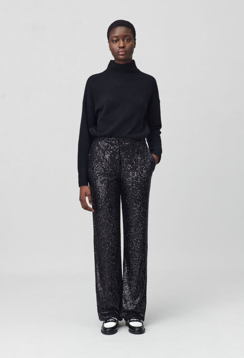 Pantalon droit à sequins noir