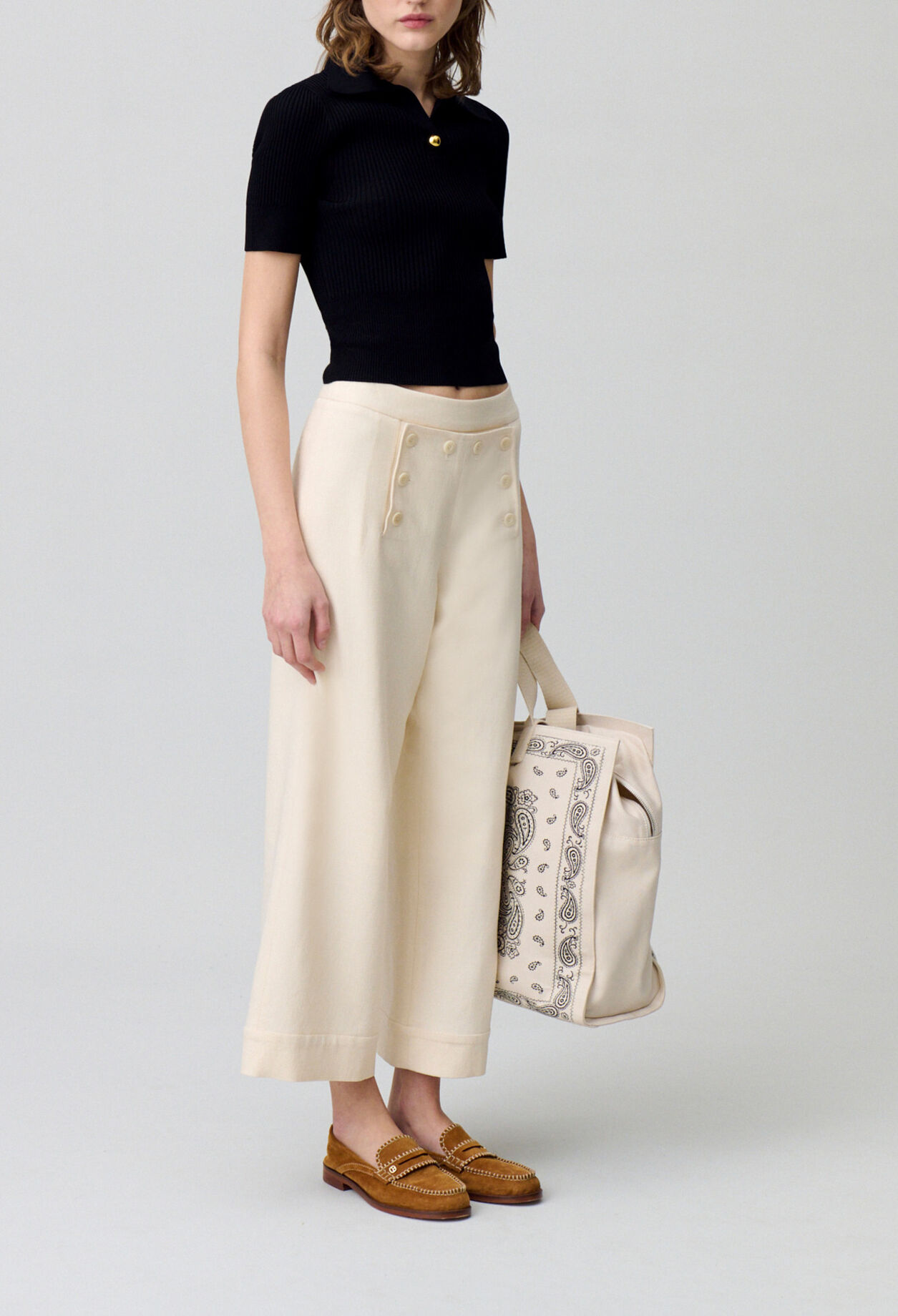 Pantalon droit &agrave; pont