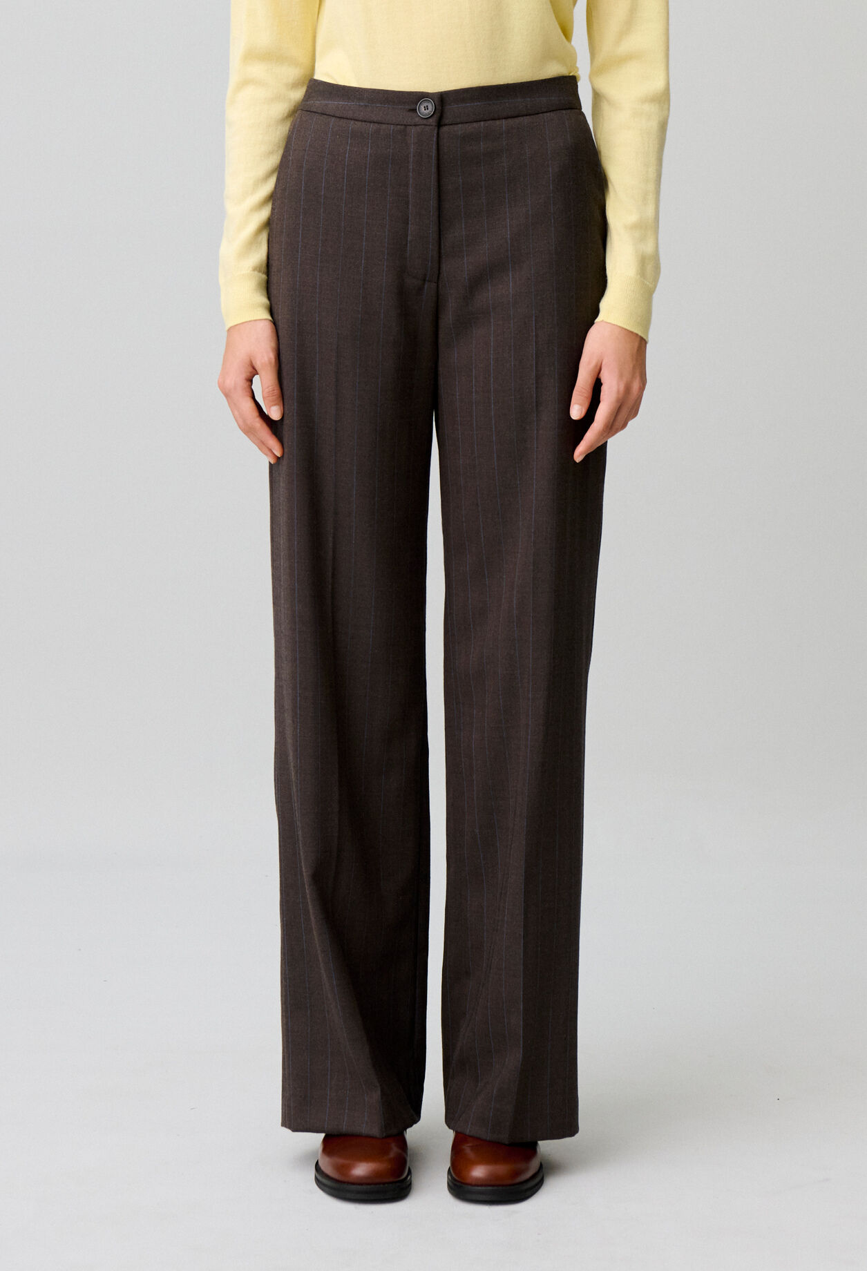 Pantalon droit laine m&eacute;lang&eacute;e ray&eacute;