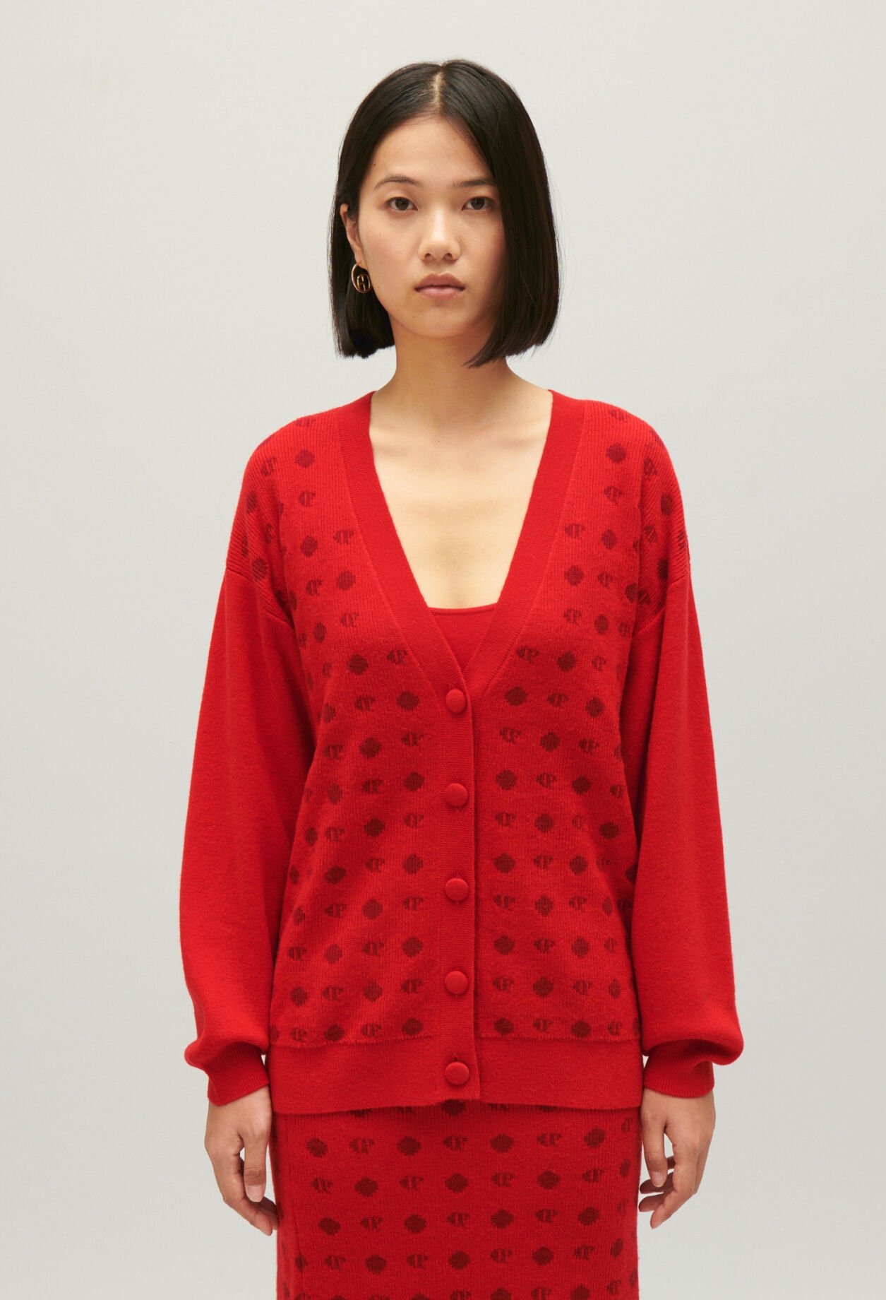 Cardigan jacquard rouge