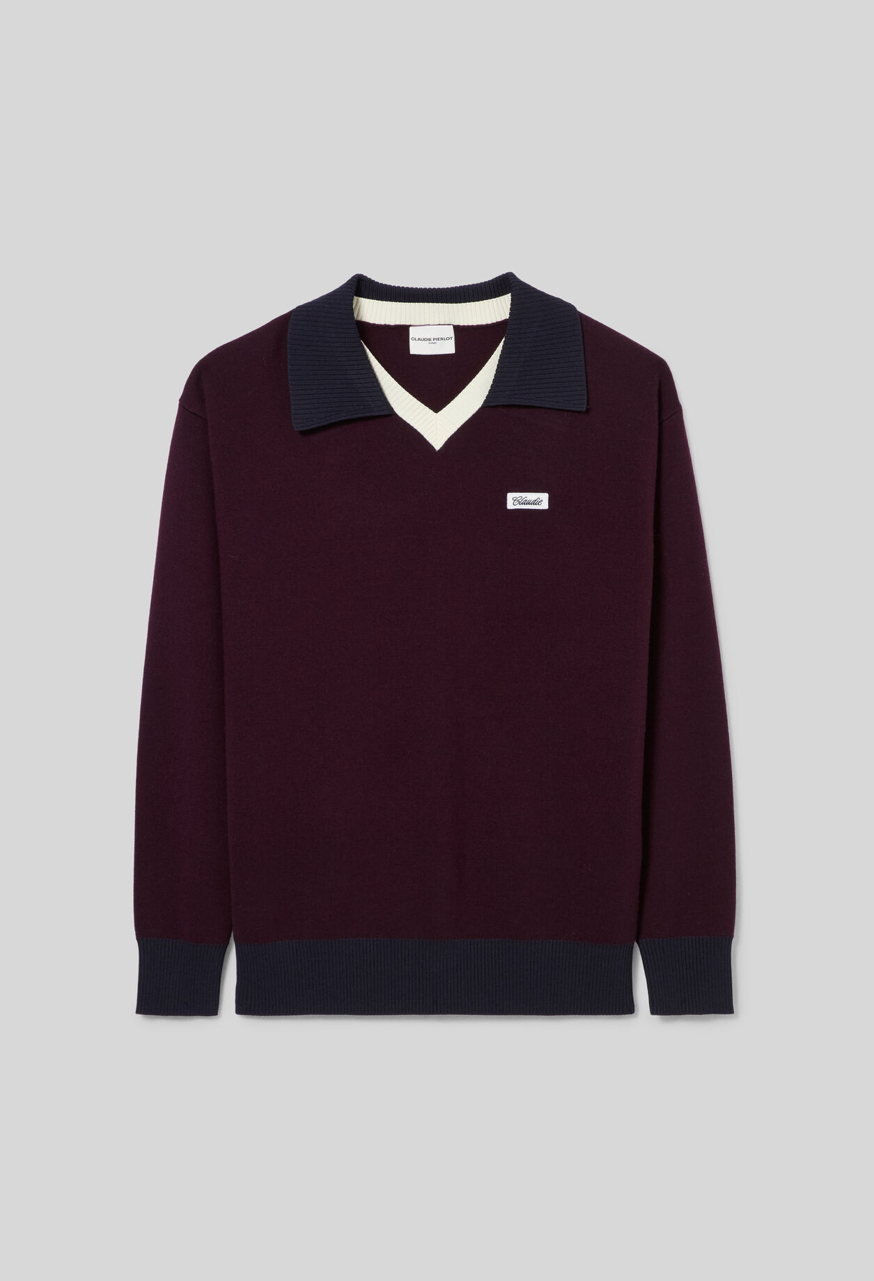 Pull maille double col contrast&eacute;