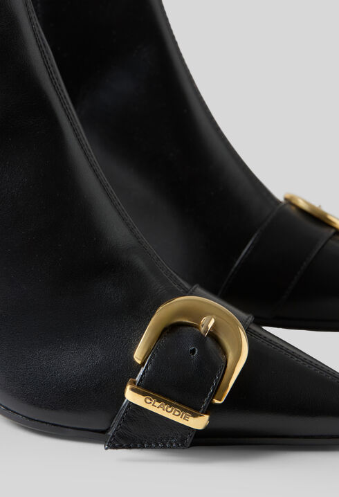 Bottines cuir boucle dor&eacute;e
