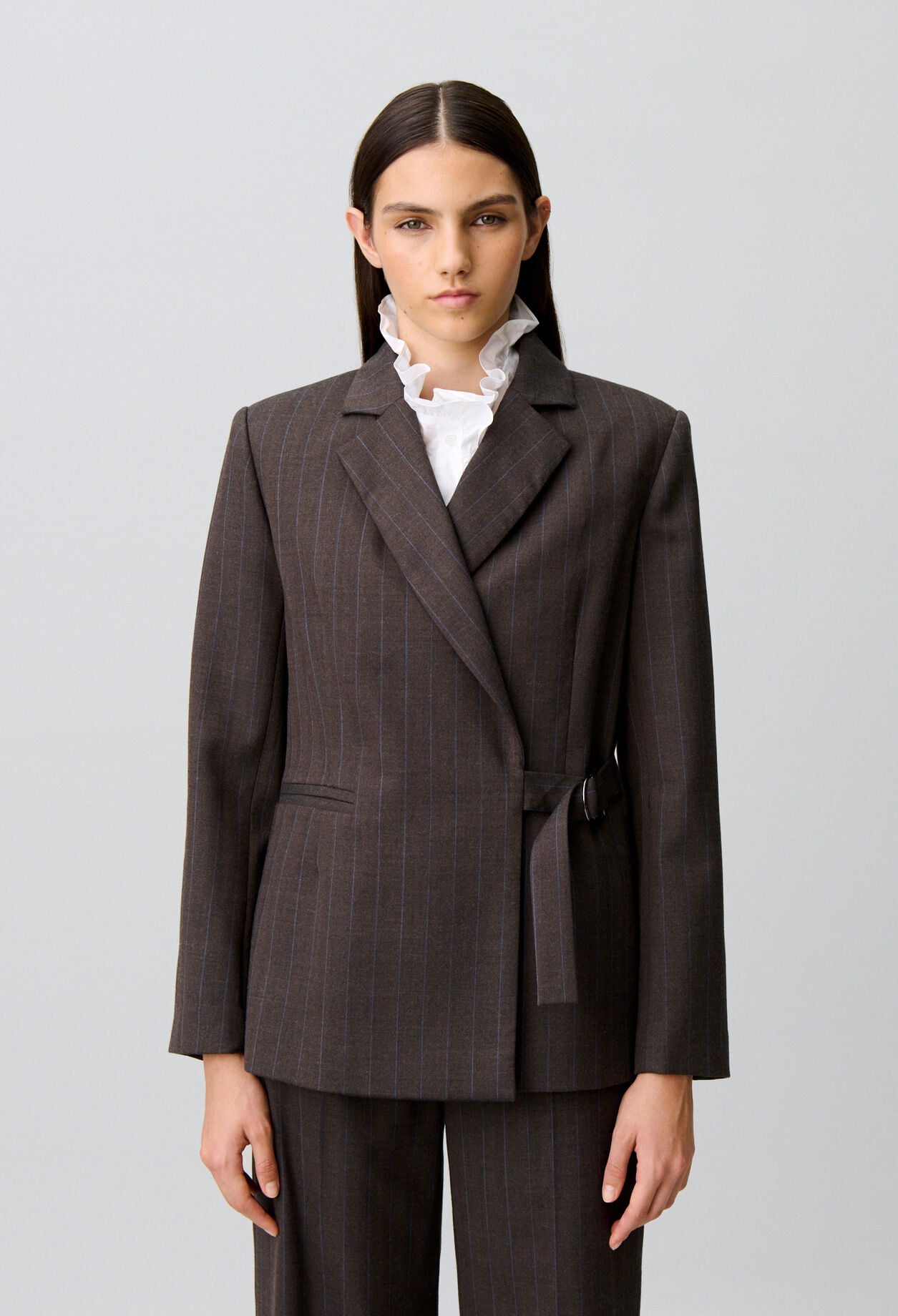 Veste tailleur droite ray&eacute;e