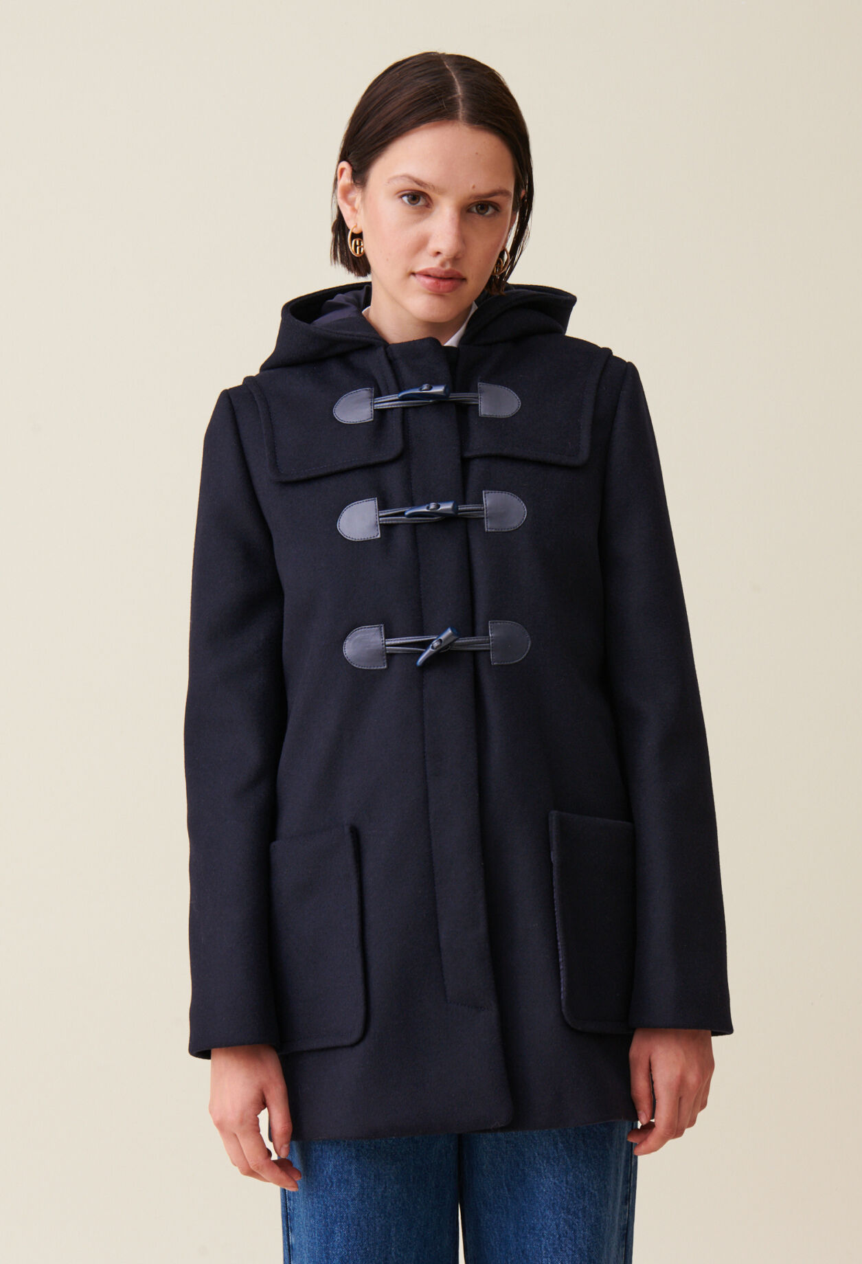 Manteau court capuche bleu marine
