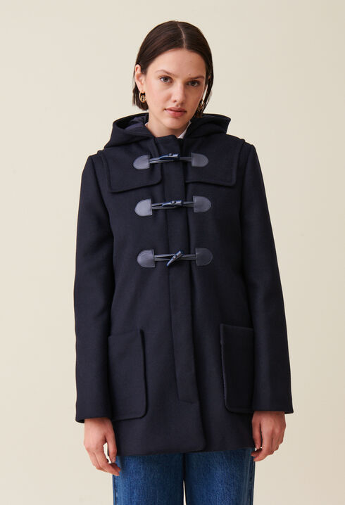 Manteau court capuche bleu marine