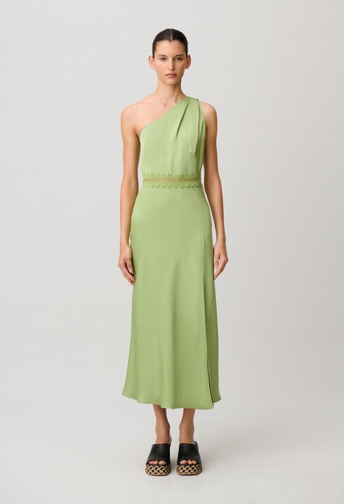 Robe longue satin&eacute;e dentelle