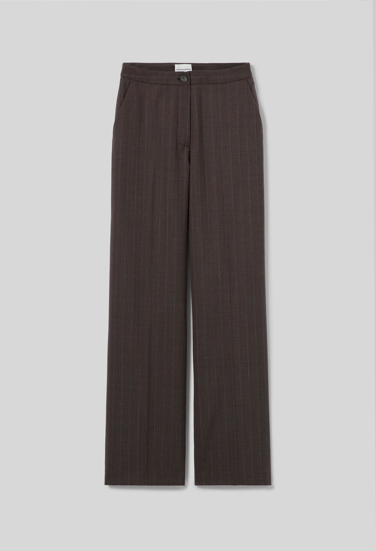 Pantalon droit laine m&eacute;lang&eacute;e ray&eacute;