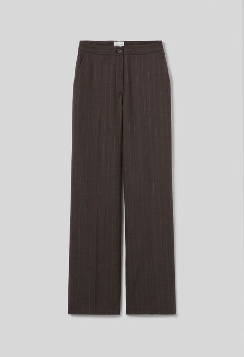Pantalon droit laine m&eacute;lang&eacute;e ray&eacute;