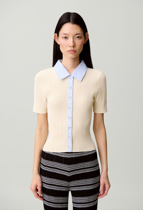 Cardigan bi mati&egrave;res ray&eacute;