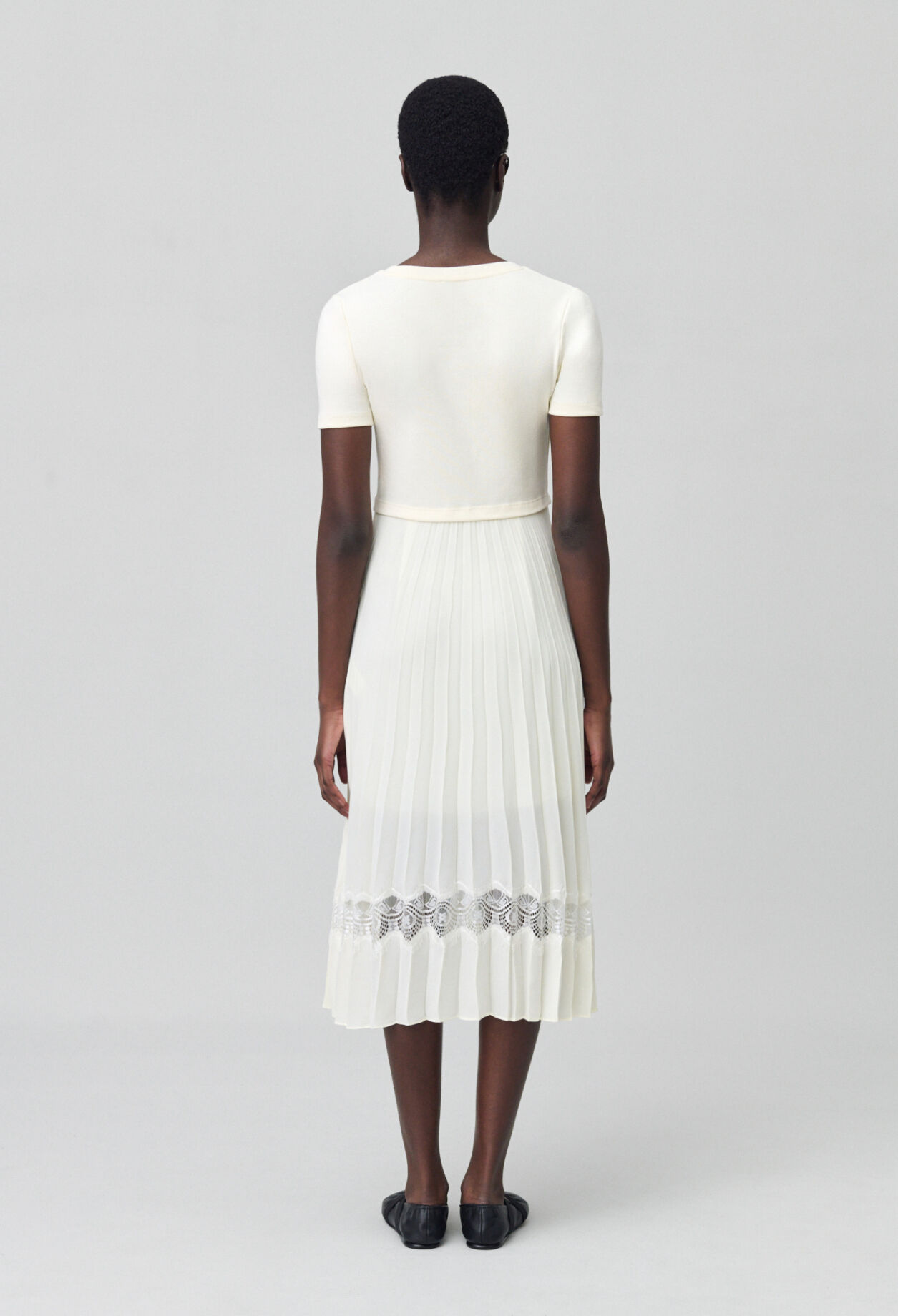 Robe midi Twist bi-matière ivoire