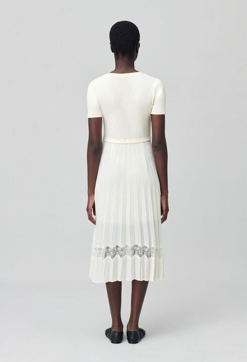 Robe midi Twist bi-matière ivoire