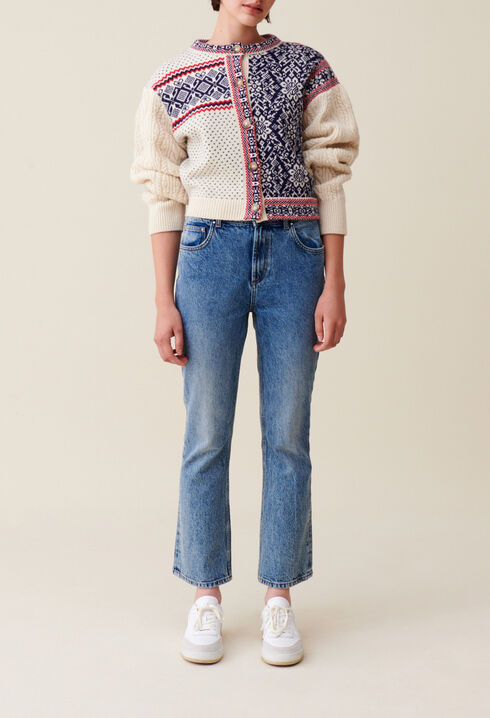Cardigan laine motif torsad&eacute;