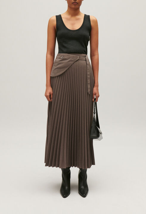Jupe midi pliss&eacute;e marron glac&eacute;