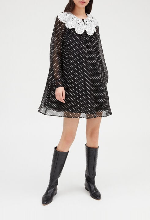 Robe courte Rifi large col imprimé pois