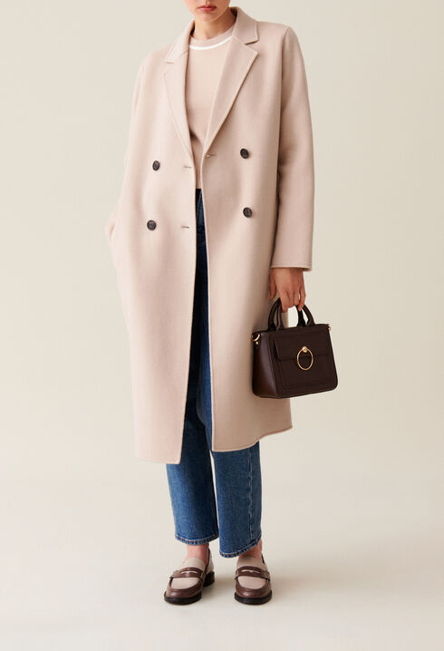 Manteau mi-long laine m&eacute;lang&eacute;e beige 