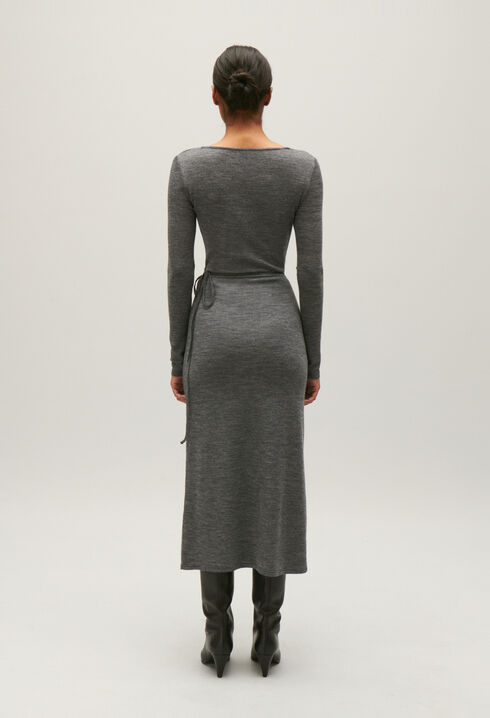 Robe midi jersey laine gris clair