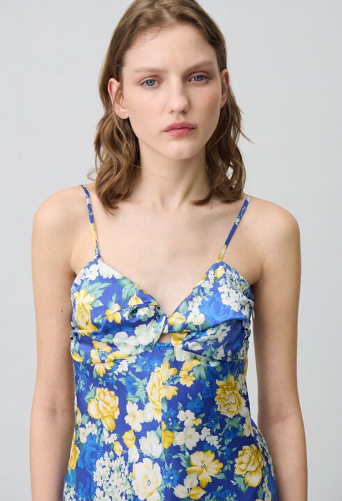 Robe longue satinée florale