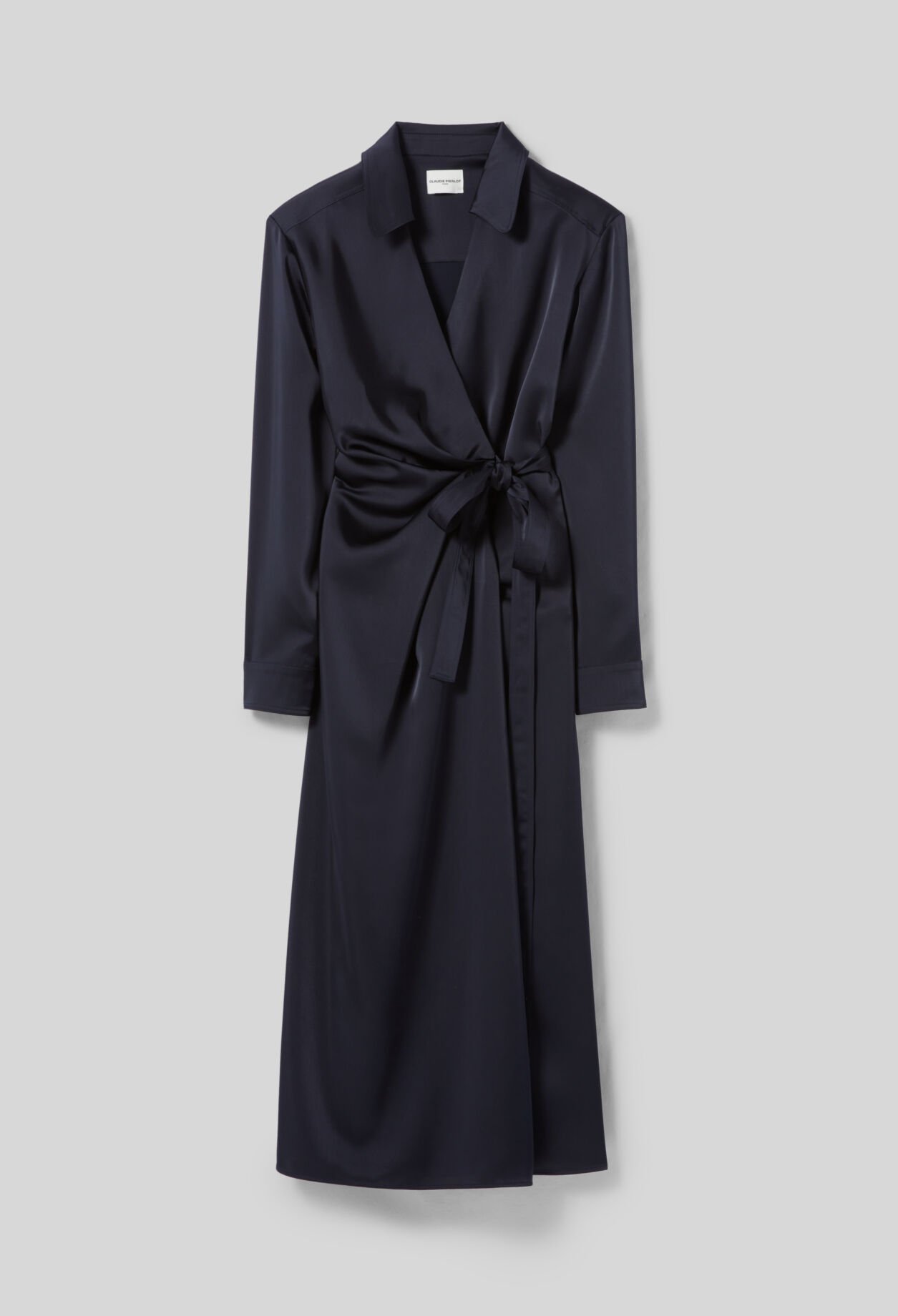Robe satinée mi-longue portefeuille