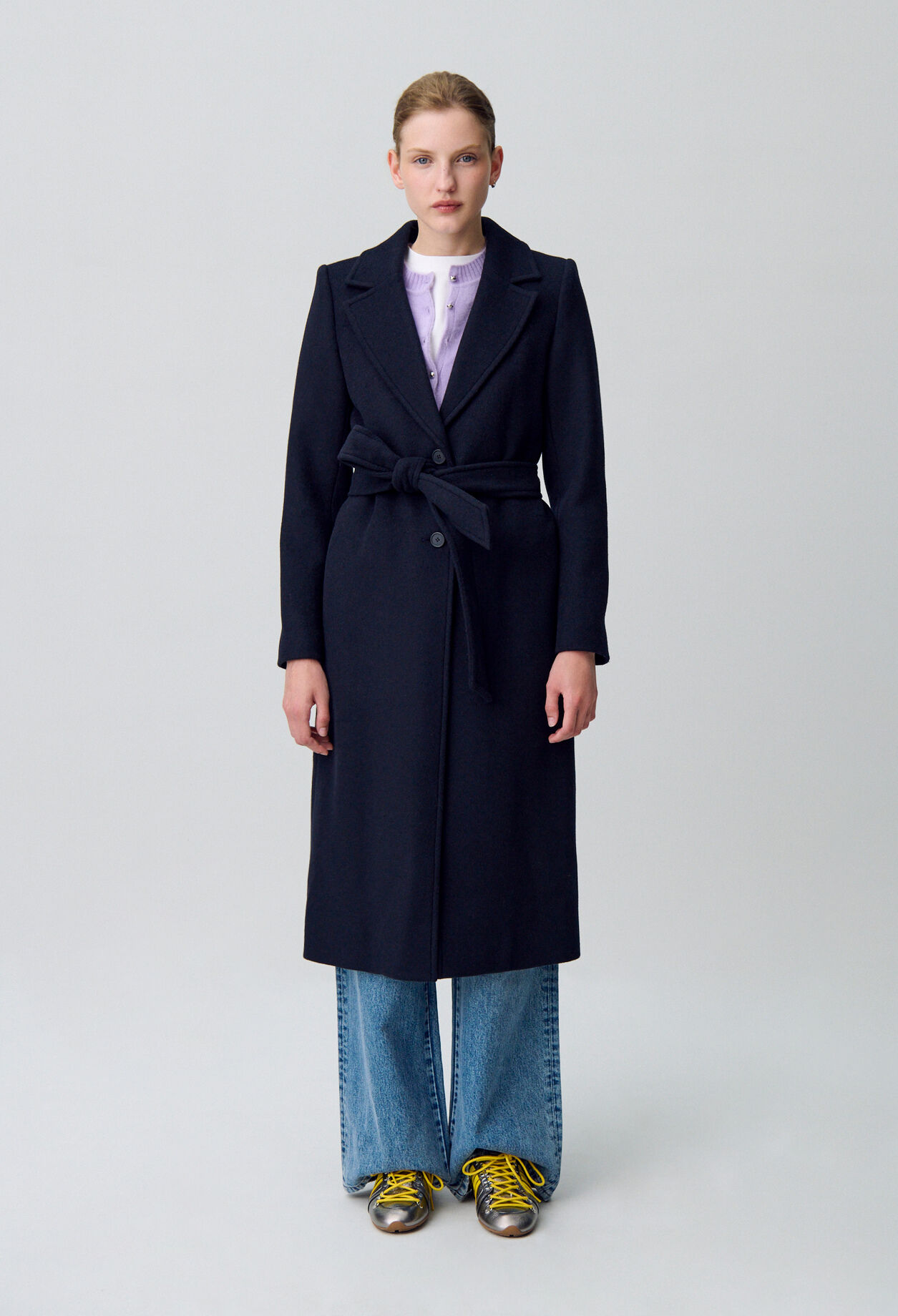 Manteau long croisé laine