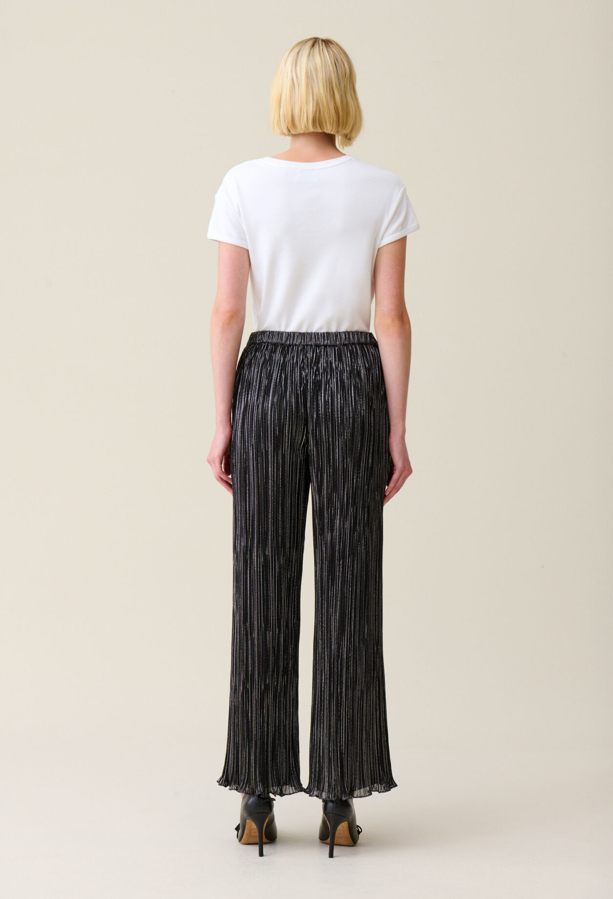 Pantalon fluide plissé argenté